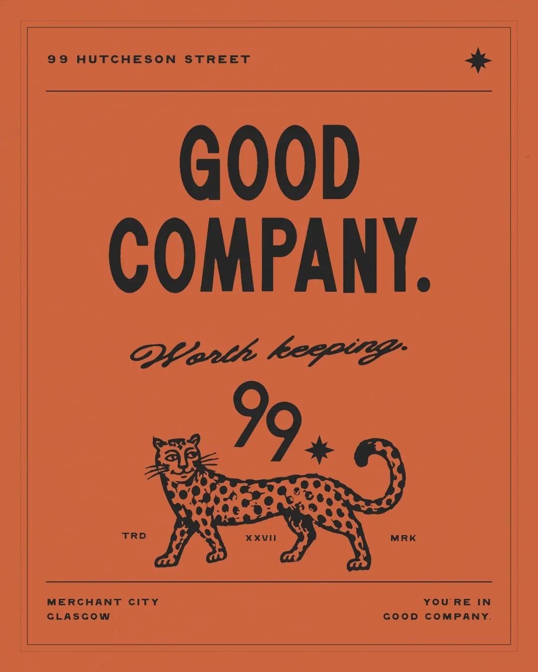 Good Company promotional artwork for 99 Hutcheson Street, with the leopard emblem